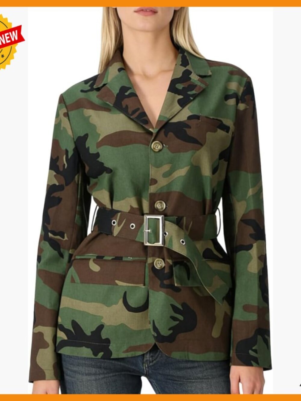 Oversized Denim Blazer Jacket Long Sleeve Camouflage Pattern Button Down